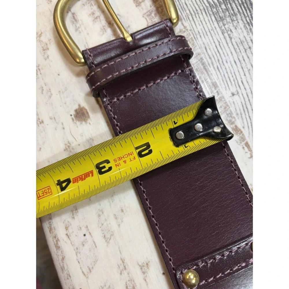 Ann Taylor Loft Dark Purple Wide Leather Belt Gold Buckle Studded XS Small